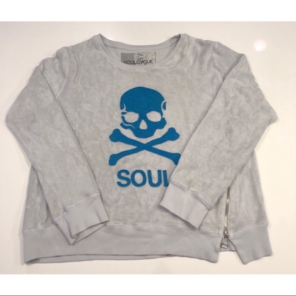 Soul cycle crew neck skull terry cloth sweatshirt